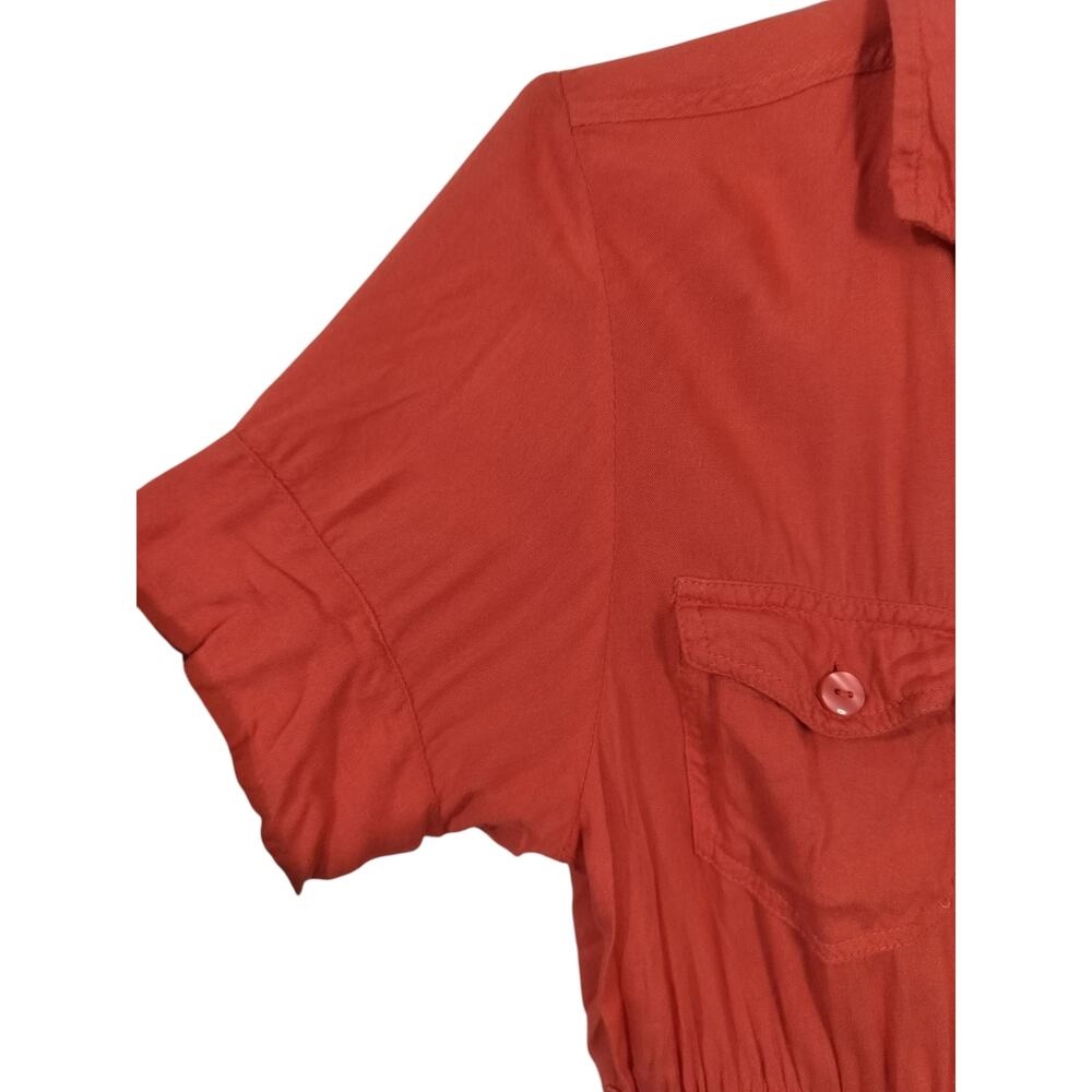 3735) J Gee Orange Button Down Short Sleeve Safari Baby Doll Dress Medium - Picture 2 of 7